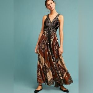 NEW RAGA x Anthropologie Shenia Velvet Beaded Bohemian Gypsy Maxi Dress Size M